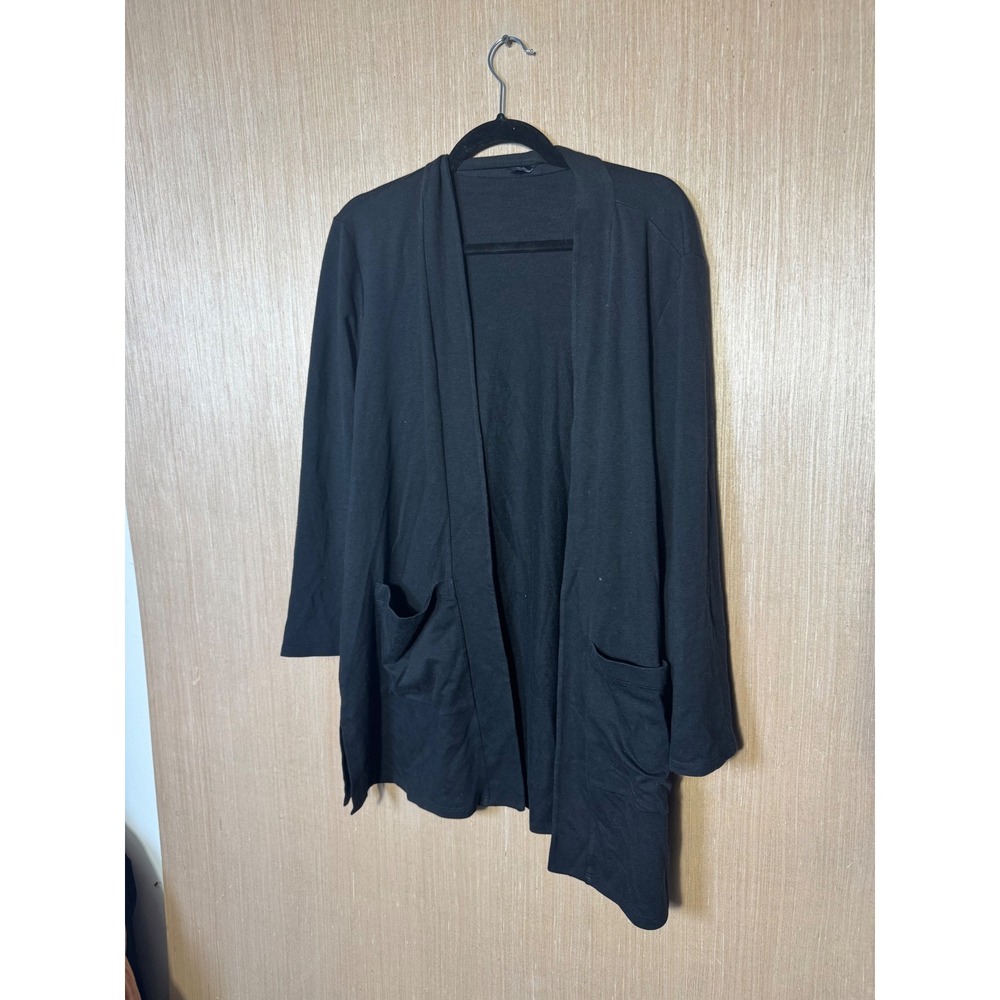Eileen Fisher Womens Black Tencel Organic Cotton Open Front Cardigan Size M